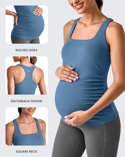 G4Free BareFeel Maternity Tank Tops with Removable Pads Pregnancy Clothes - color: Blue Gray, size: X-Large