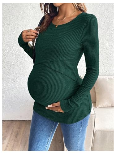 MakeMeChic Women's Maternity Shirts Nursing Top Fall Maternity Clothes - color: Green, size: Large