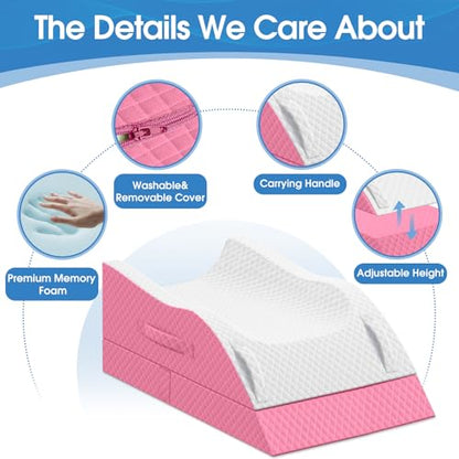 TranquilRelax Leg Elevation Pillows for After Surgery, Wedge Pillow, Pink - color: Pink, size: Double Leg