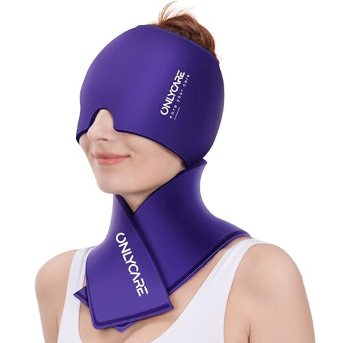 ONLYCARE Migraine Relief Cap & Neck Ice Pack Wrap Gel Set, Headache Relief - color: Purple