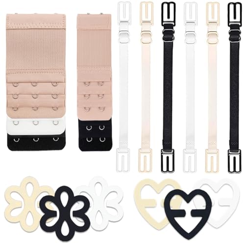 18 Pcs Bra Straps Clips Adjustable Non Slip Bra Clips for Racerback Bra Straps Holder Bra Extenders 2/3 Hook - color: Black, White, Beige - Style 3