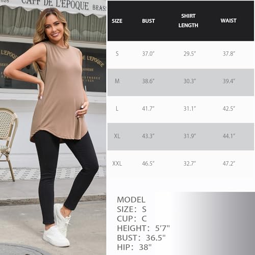GINKANA 3 Pack Maternity Tank Tops Sleeveless Pregnancy Shirts Clothes - color: Black/Brown/White, size: Large