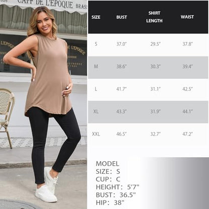 GINKANA 3 Pack Maternity Tank Tops Sleeveless Pregnancy Shirts Clothes - color: Black/Brown/White, size: Large