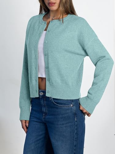 LILLUSORY Womens Lightweight Cardigan Cropped Knit Fall Cute Sweaters 2026 - color: Aqua, size: Medium