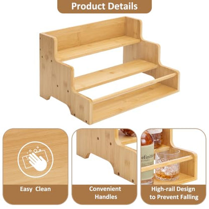 Mufico Bamboo Tabletop Wine Racks with Handles & Guardrail, Bamboo - color: Bamboo