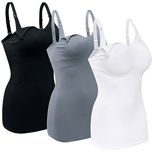 Womens Maternity Nursing Tank Cami for Breastfeeding with Adjustable Straps - color: Black/Grey/White, size: Medium