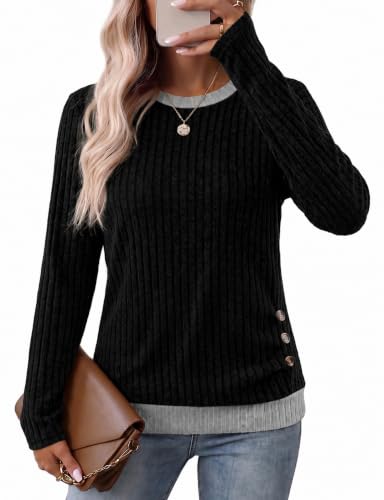Sampeel Long Sleeve Shirts for Women Lightweight Sweaters Fall Tops - color: Black, size: Small