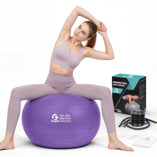 Gruper Exercise Ball, 45cm-75cm Extra Thick Yoga Ball for Working Out - color: purple, size: XL(30IN/75cm)