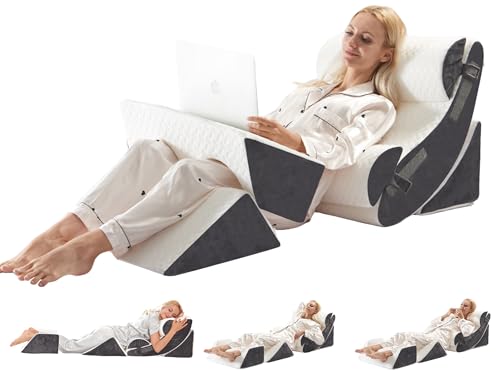 WSOFRLAC 6PCS Multi-Functional Bed Wedge Pillow Kit - 7-in-1 Orthopedic Support for Back/Neck/Legs, Post Surgery Recovery & Sitting Up in Bed, Post Surgery Foam for Body, White Grey - color: White Grey, size: 6 Piece Set