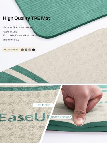 EaseUp 10mm Thick Yoga Mat, 73"×31.5" Extra Wide, Non-Slip with Strap - color: Green