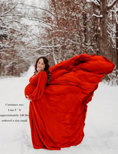 Long Sleeve Maternity Dress for Photoshoot Plus Size - color: 83 Red, size: Large