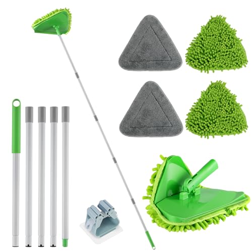 RONSUNG Wall Cleaner Mop, 82-Inch Handle, Baseboard Cleaner Tool, 4 Pads - color: Green, size: 4 Pads