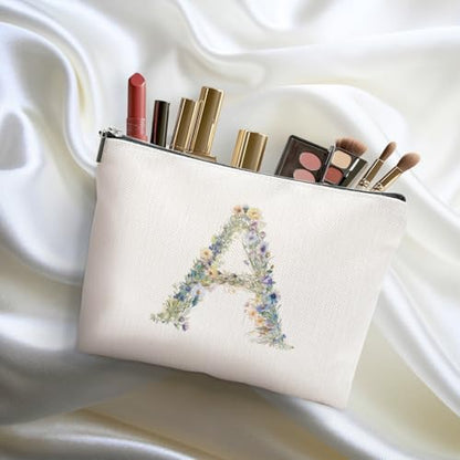 Flowers Initial Makeup Bag Personalized Cosmetic Bag, Letter A - color: Floral A, style: Floral