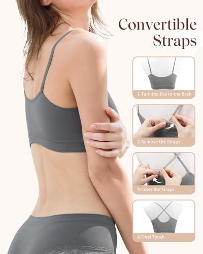 Coobie Lace V-Neck Bra for Women - color: Med Grey, size: One Size
