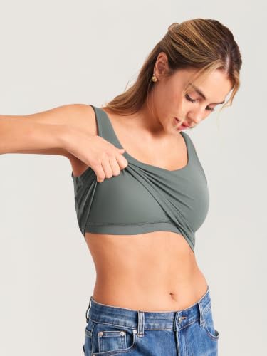 MOMANDA Longline Sports Nursing Bras - color: Grey Sage, size: Large