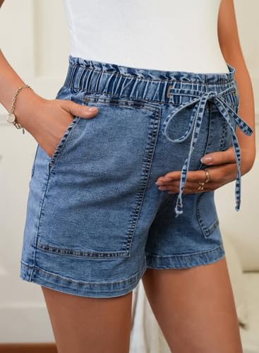 BLENCOT Maternity Jeans Shorts High Rise Stretchy Drawstring Postpartum - color: Dirty Blue, size: X-Large