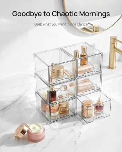 Vtopmart 6 Pack Small Clear Stackable Storage Drawers for Desk, Countertop - style: Small-6pack-Clear
