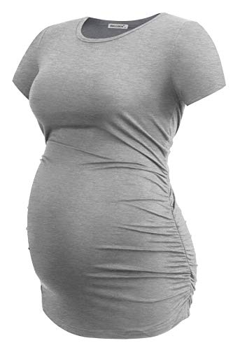 Smallshow Women's Side Ruched Tunic Maternity Shirts 3 Packs - color: Army Green-white Stripe-grey(3 Pack), size: Medium