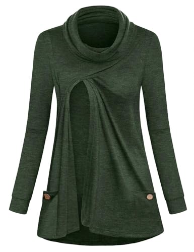 Joymom Maternity Warm Cowl Neck Nursing Sweatshirt Breastfeeding Tunic Tops - color: 1-dark Green, size: Medium