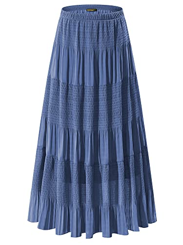 NASHALYLY Women's Chiffon Elastic High Waist Pleated A-Line Maxi Skirts - color: Beja Blue, size: Large