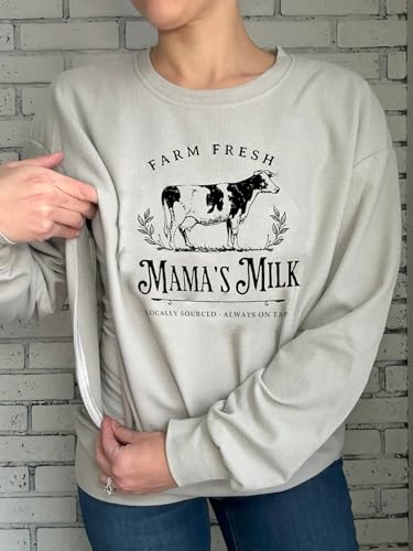 Women Hidden Zipper Nursing Sweatshirts Farm Fresh Mama's Milk Pullover Top - color: Cream 1, size: Medium