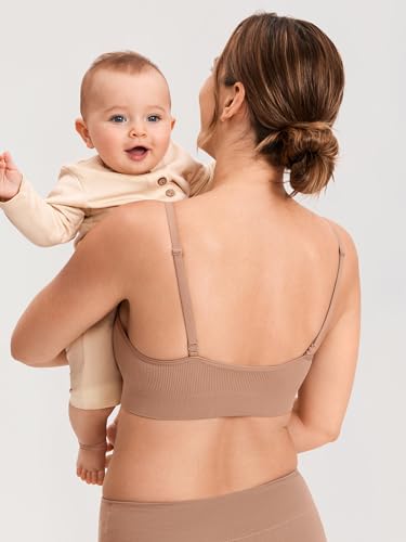 MOMANDA Ribbed Nursing Bras for Breastfeeding - color: Gravel Beige, size: Medium