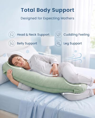 YZ HOME Cooling J Shaped Pregnancy Pillow, Removable Cover - color: J Shaped-green