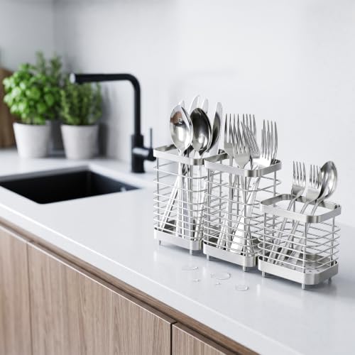 Utensil Holder, Stainless Steel Utensil Drying Rack for Kitchen Counter - color: 2 Large+1 Small