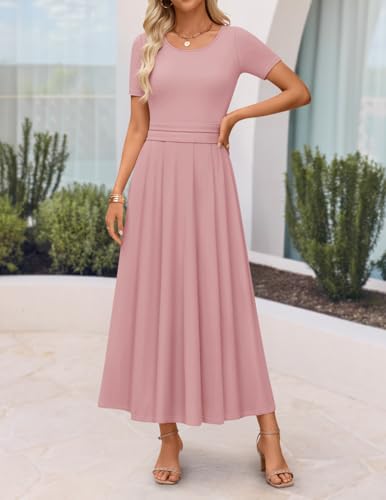 ZESICA Women's Casual Summer 2026 Short Sleeve Maxi Dress - color: Pink, size: Large