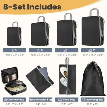8-Set Compression Packing Cubes for Travel - color: Black