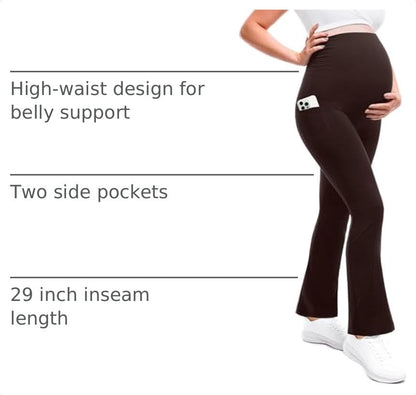 Leafigure Maternity Flare Leggings with Pockets - color: Brown, size: Large