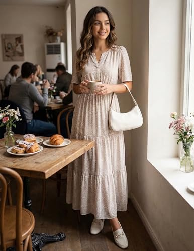 ZESICA Women's 2026 Summer Floral Boho A Line Maxi Dresses - color: Beige, size: Medium
