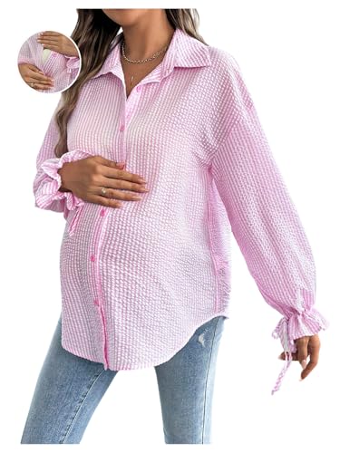 MakeMeChic Women's Maternity Blouse Fall Clothes Business Casual Shirts - color: Light Pink, size: X-Small