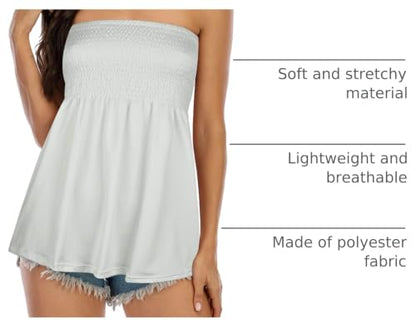 Tube Tops for Women Smocked Strapless Top Sexy Summer Camis - color: #1 White, size: Medium