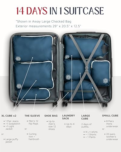 TRIPPED Travel Gear Large Compression Packing Cubes 7-Piece Set for Travel - color: Navy/White
