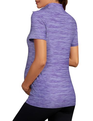 Viracy Womens Maternity Workout Tops 1/4 Zip Up Lightweight Short Sleeve Pregnancy Shirts for Work - color: Purple-2, size: Small