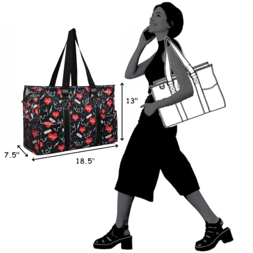 NGIL Work Tote Bag with Exterior Pockets - color: Ngil Zip-cure With Love-black