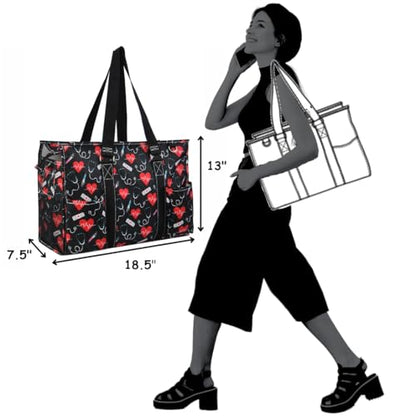 NGIL Work Tote Bag with Exterior Pockets - color: Ngil Zip-cure With Love-black