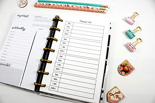 Contact List Inserts for the Mini Happy Planner, Fits 7-Disc Notebook, Planner Contact Information, Pre-punched Happy Planner Inserts, Pre-punched Contact Information