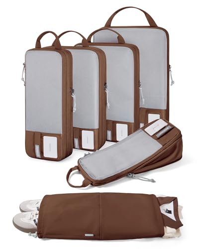 BAGSMART Compression Packing Cubes for Travel Essentials - color: Chocolate-6 PCS, size: Set of 6