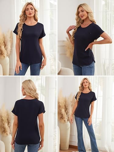 Ecavus 3 Pack Women's Nursing Shirts for Breastfeeding with Hidden Zipper - color: Black+navy+apricot, size: Large