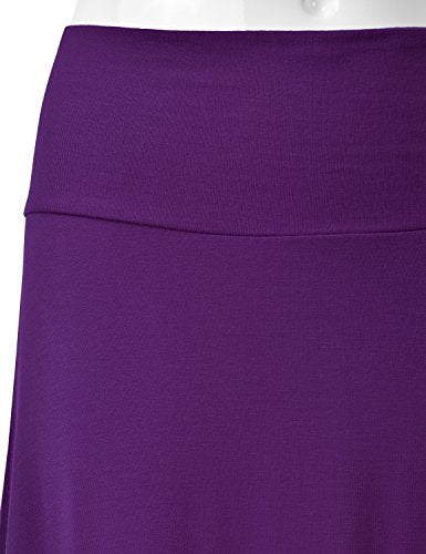 EIMIN Women's Solid Flared Lightweight Elastic Waist Classic Midi Skirt (S-3XL) - color: Est001_purple, size: XX-Large