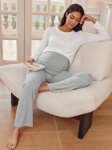 Summer Mae Viscose Maternity Pants Pregnancy Pajama Lounge Pant with Pocket - color: Light Grey, size: Small