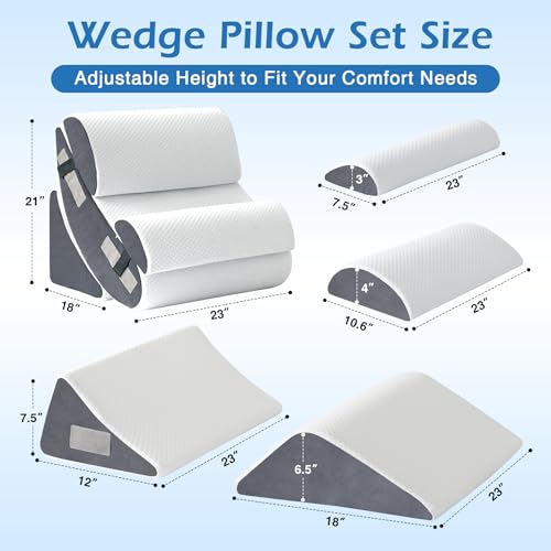 Ahpmeoa 6PCS Wedge Pillow Set for After Surgery, Sit Up Pillow, White - color: White