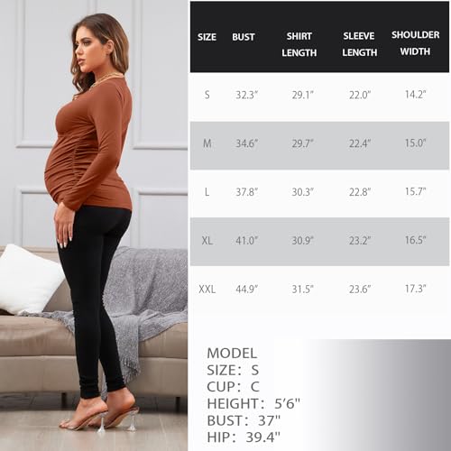 Maternity Shirt Long Sleeve Top Wrap V Neck Blouse Cross Over Nursing Tshirt - color: Dark Grey /Coffee /Caramel, size: Large