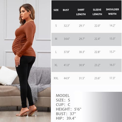 Maternity Shirt Long Sleeve Top Wrap V Neck Blouse Cross Over Nursing Tshirt - color: Dark Grey /Coffee /Caramel, size: Medium
