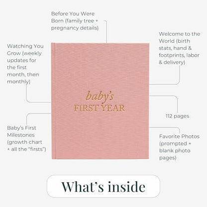 Duncan & Stone Baby Book First Year Memory Keepsake, Linen, Dusty Rose - color: Dusty Rose