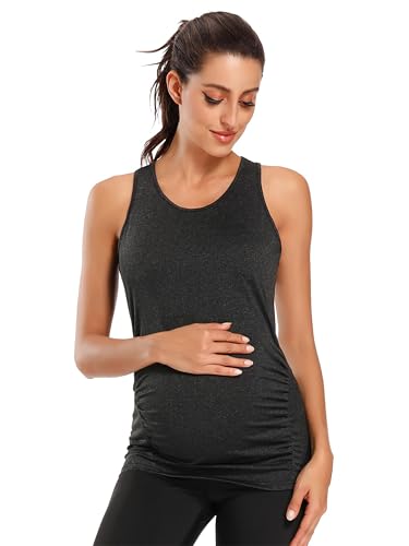 Ecavus 3PCS Women's Maternity Tank Tops Racerback Workout Maternity Clothes - color: 01-black/Grey/Green, size: Medium