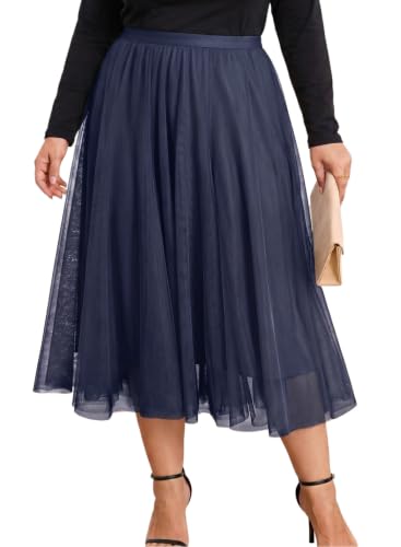 Eytino Plus Size Maxi Skirts for Curvy Women - color: Navy Blue, size: 1X