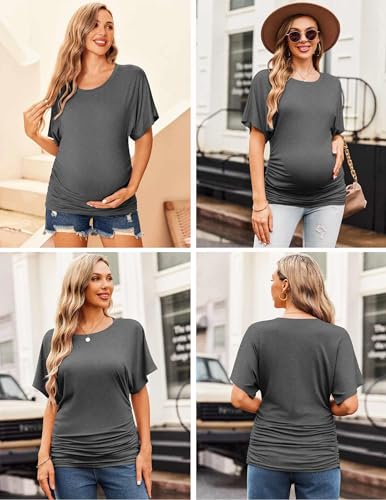 Ekouaer Maternity Shirts 3 Packs Dolman Sleeve Side Ruched Tops Clothes - color: Black/Navy Blue/Dark Gray, size: Medium